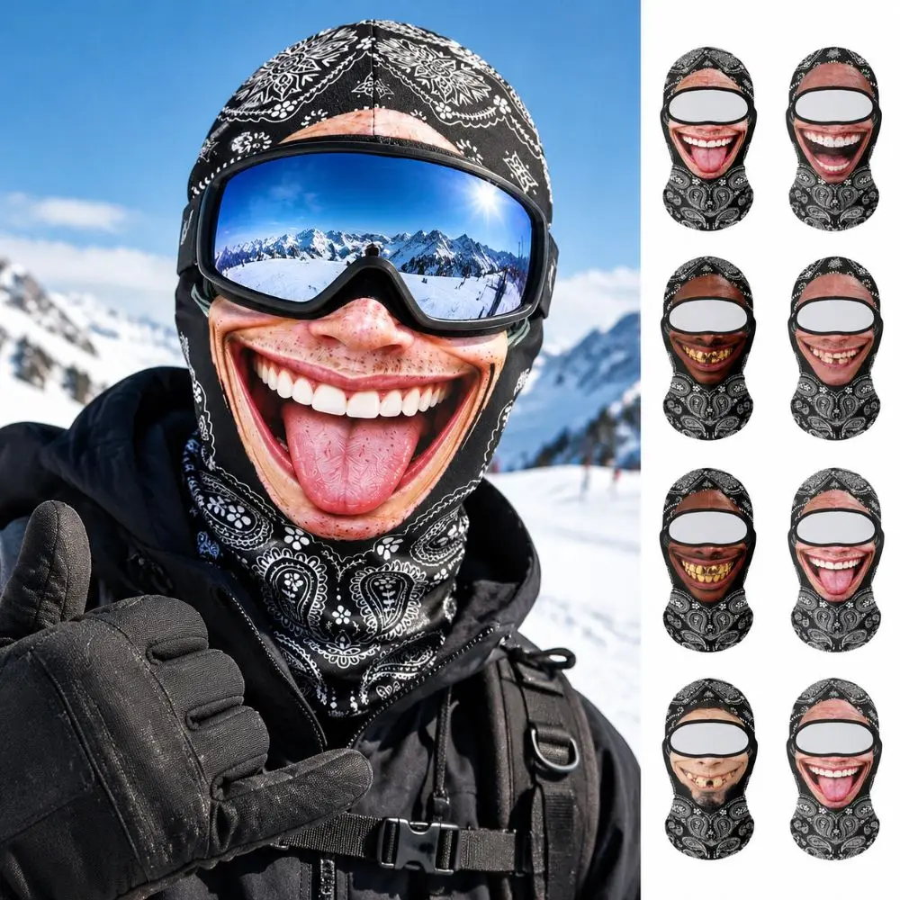 3D Face Printed Old Man Balaclava Face Mask Funny Face Paisley Print Winter Mask Cover Stretch Elastic Ski Mask Hood