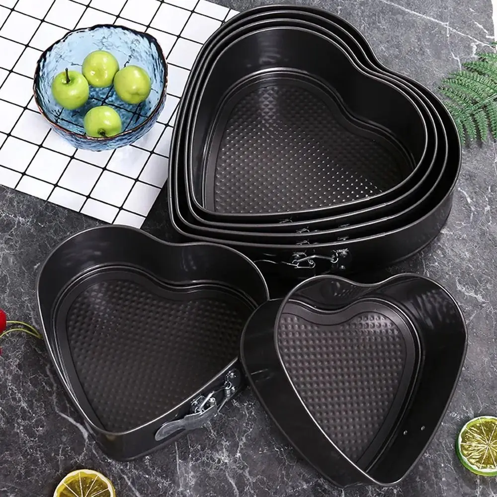 1Pcs 7-12inch Heart Shape Springform Cake Pan Carbon Steel Non-Stick Leakproof Cake Baking Pans with Removable Bottom Round Mold