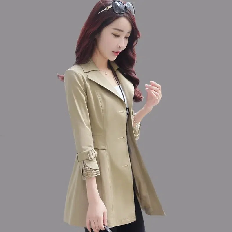 

Spring Autumn Trench Coat Women 2022New Korean Loose Mid-Long Suit Collar Women Trench Coat Overcoat Windbreaker FemaleTops E317