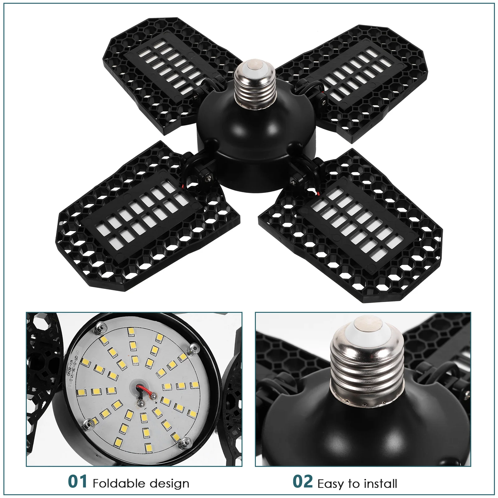 

100W Led Garage Light Folding Ceiling Lamp 4 Adjustable Panels For Garage Warehouse Basement Workshop Yard Durable Energy Saving