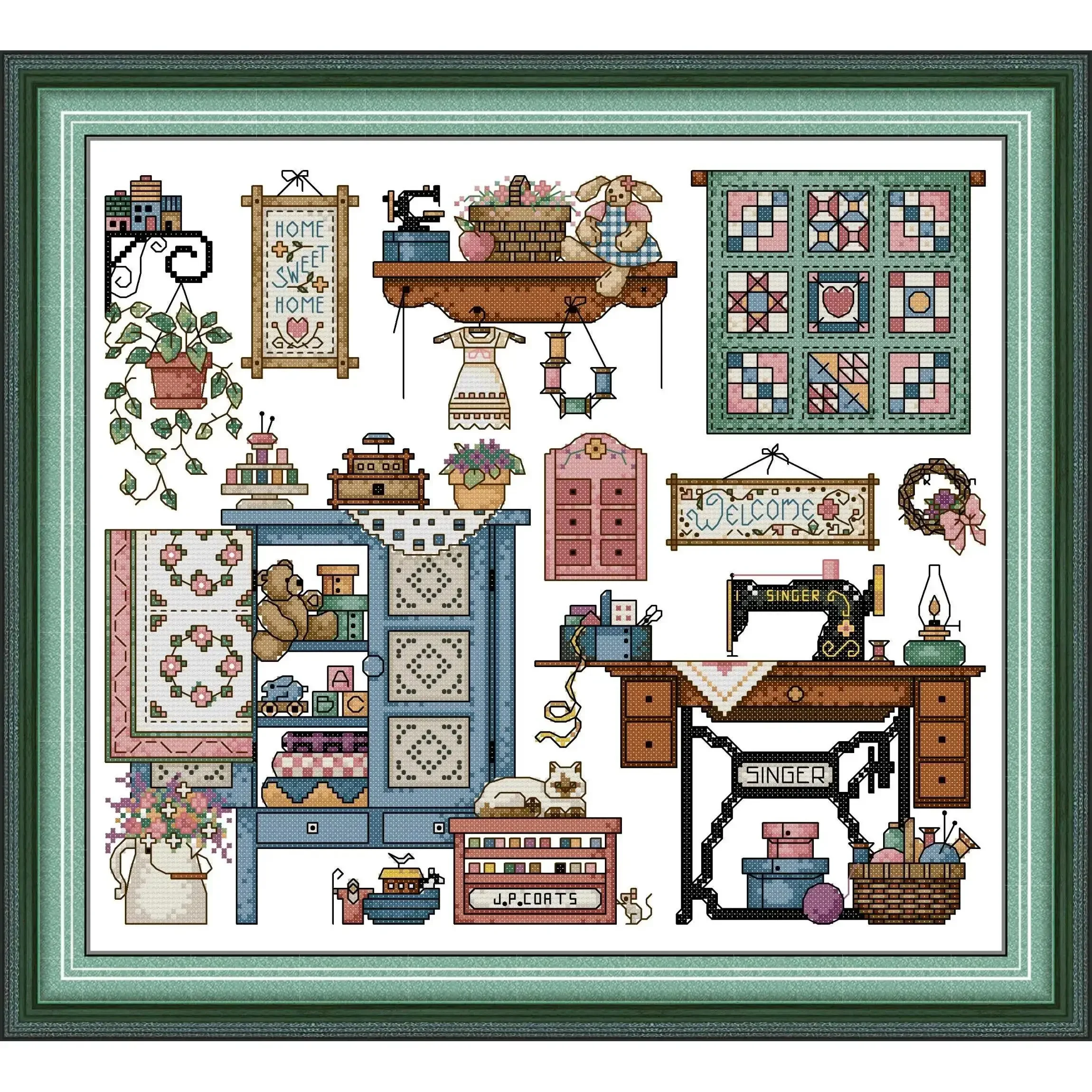 Joy Sunday Pre-printed Cross Stitch Kit  Easy Pattern Aida  Stamped Fabric Embroidery Set-Love Sewing 2