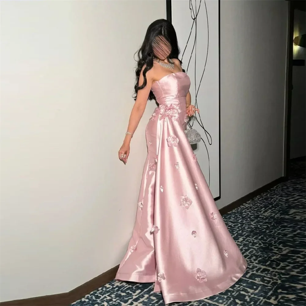 

Evening Gown Prom Saudi Arabia Dearin Strapless A-line Floor Length Skirts Flower Applique Bespoke Occasion Dresses Formal Dress