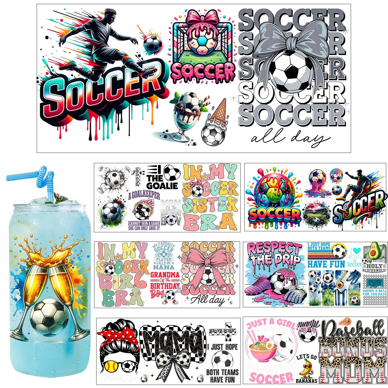 Football game day Soccer Best Dad UV dtf Sticker Party DIY Decals 3D transfers uvdtf tumbler seal stickers 16oz uv dtf cup wraps