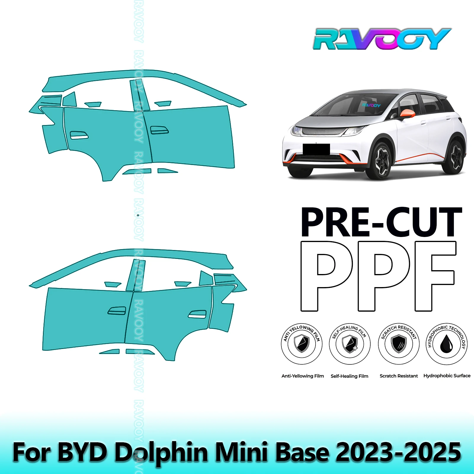 

For BYD Dolphin Mini Base 2023-2025 8.5mil Clear Matte Pre-Cut PPF Door & A/B Pillar Kit TPU Paint Protection Film Set