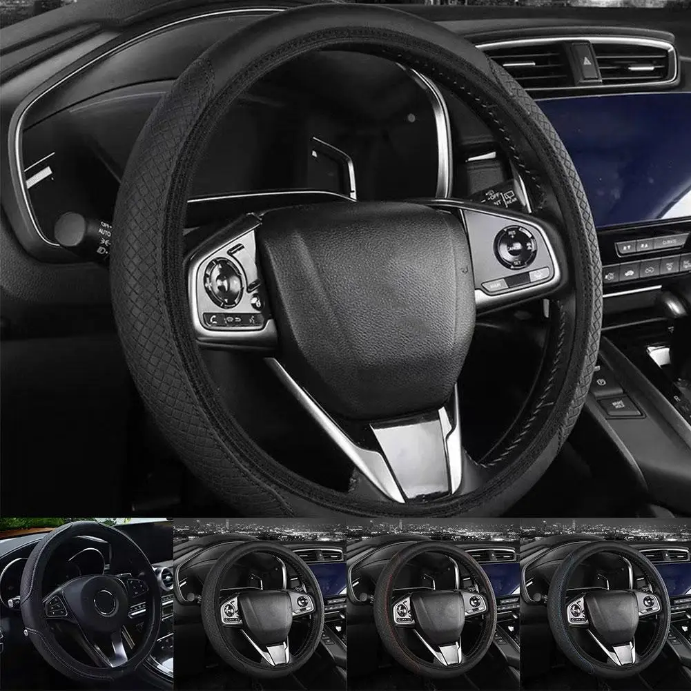 1pc Steering Wheel Cover Breathable Leather Anti Slip Leather Covers Accessories 37-38cm Universal Pu Steering Car C7k6