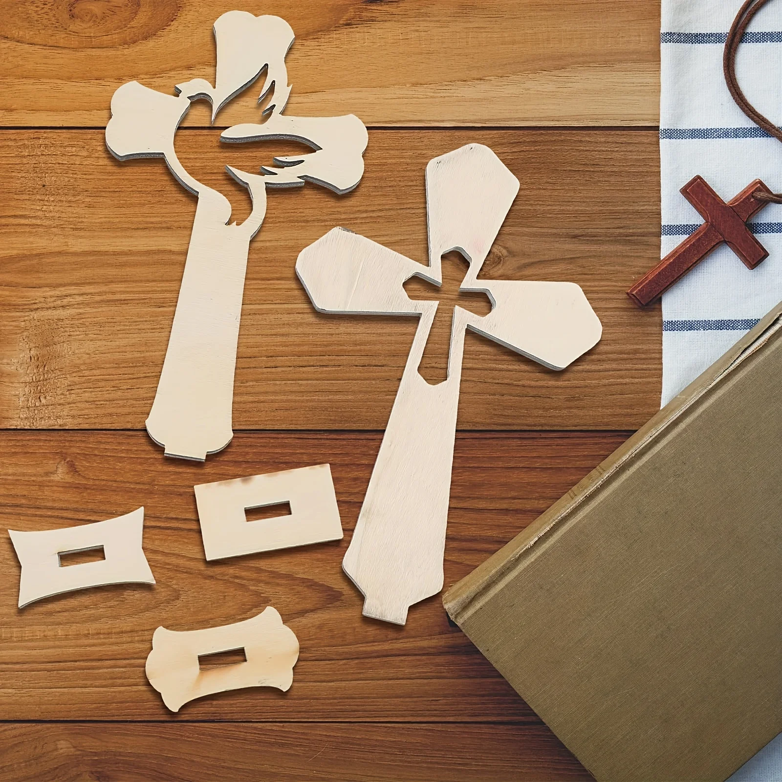 6 Pcs Wooden Cross Catholic Wood Crosses for Crafts Small Baptism Decor Rustic Standing Cross for Table First Communion