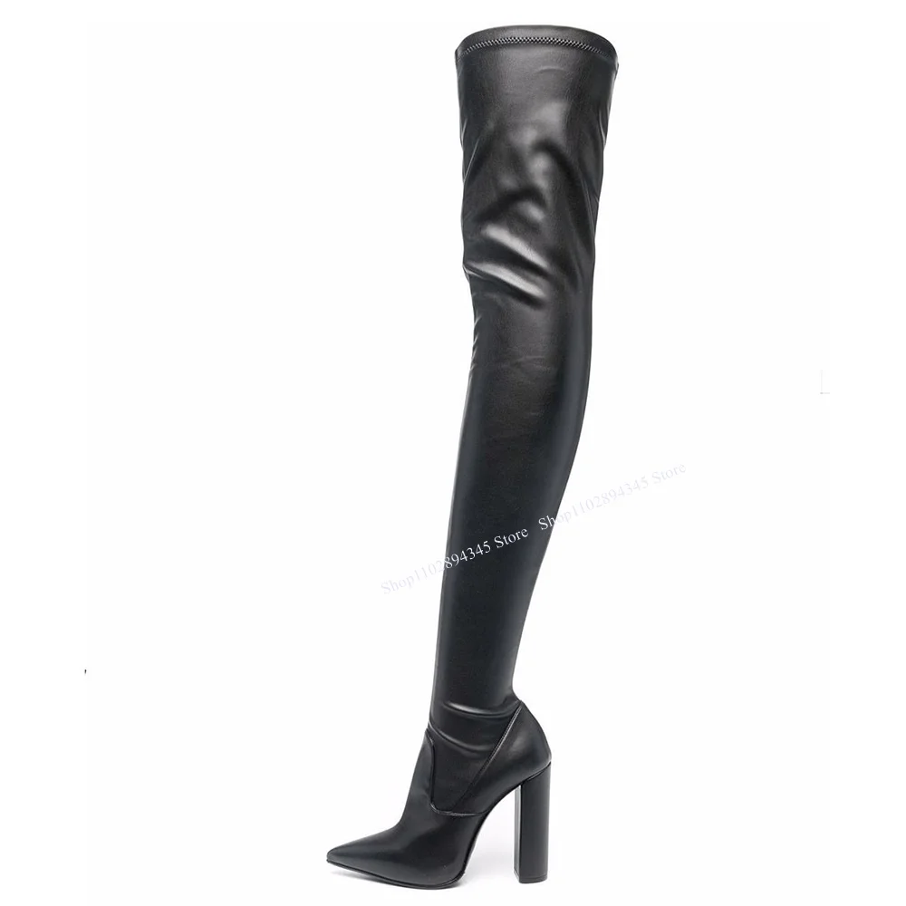 Black Zipper Over Knee High Boots Thin High Heel Fashion Sexy Cool Winter Casual Big Size Woman Shoes Zapatillas Mujer