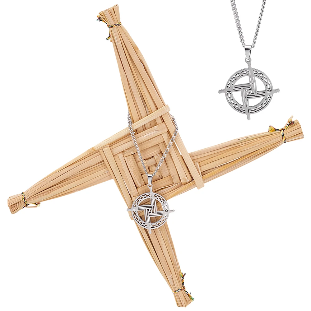 3 Pcs 2Styles St. Brigid's Crosses Stainless Steel Irish Traditional Saint Brigid Pendant Necklaces Ireland Hanging Wall Crosses