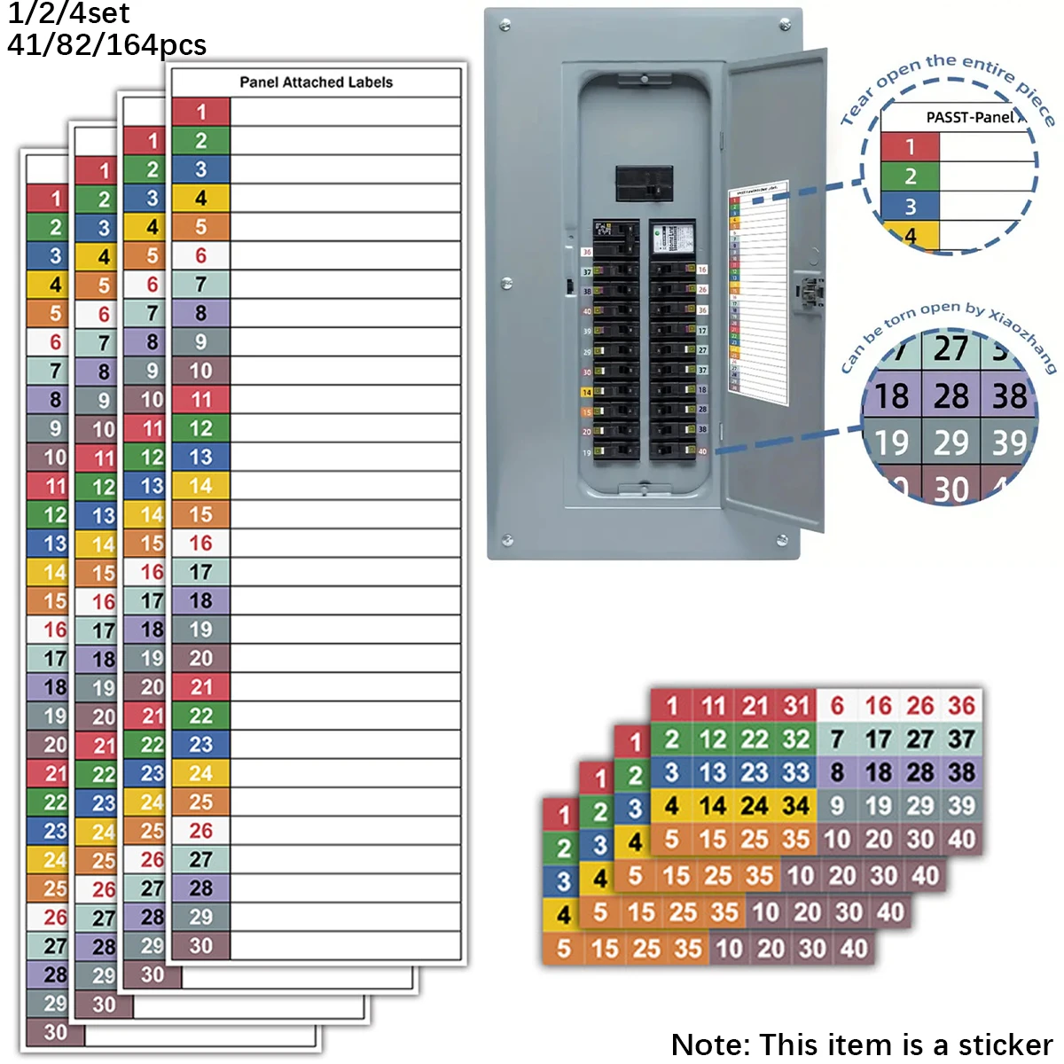 41/82/164pcs Circuit Breaker Panel Labels, Electrical Box Stickers, Electrical Stickers, Number Catalog, Waterproof and Reusable