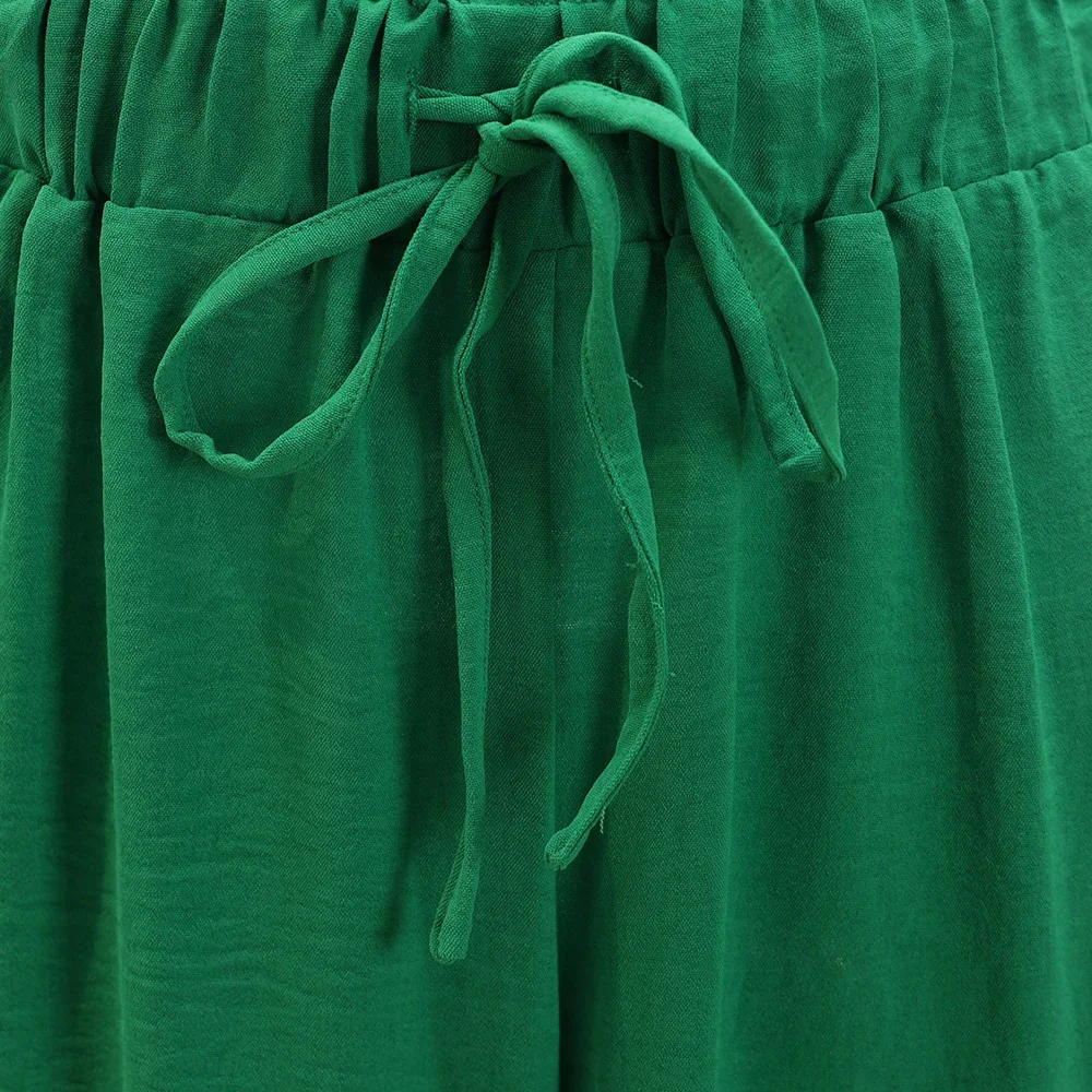 เสื้อผ้าผู้หญิงกางเกงฤดูใบไม้ผลิฤดูร้อน Minimalism ธรรมดา LACE-Up ความยาวเต็มเอวสูงขากว้างกางเกงสบายๆ