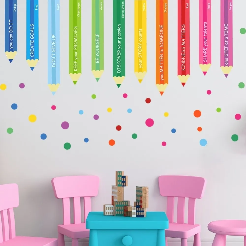 Modern PVC Wall Decals Removable Motivational Design Dot Wall Stickers Self-Adhesive Peel and Stick Decals For Classroom