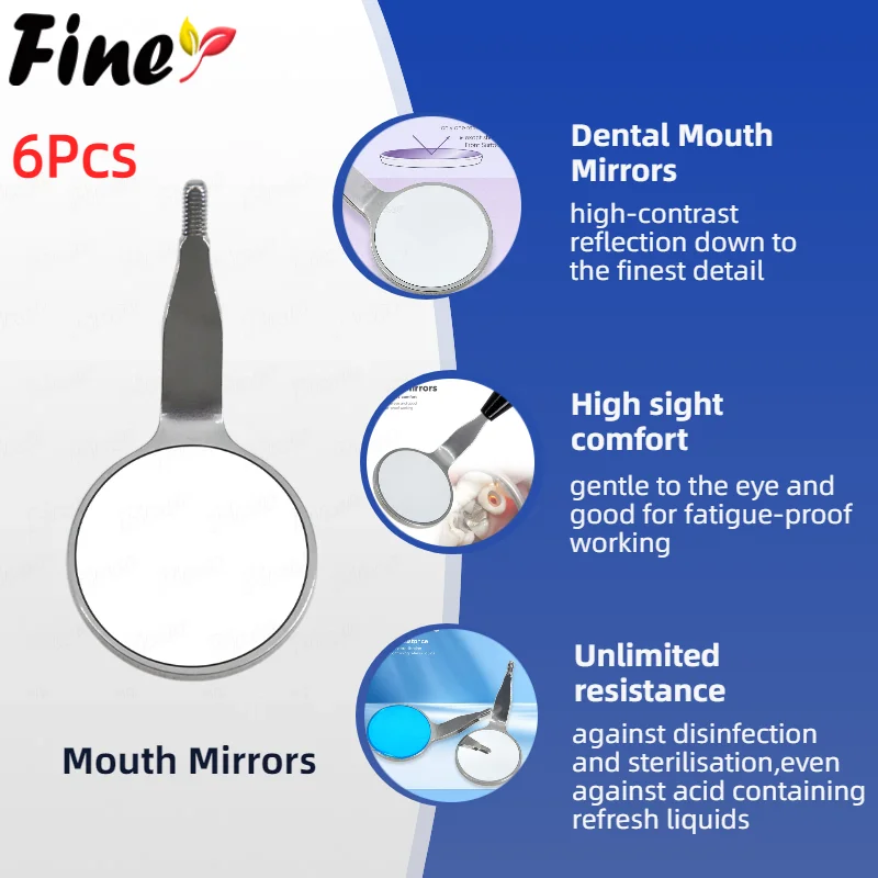 

6pcs Dental Anti-Fog Mouth Mirrors Reusable Long Shape Oral Reflectors High-Quality Dental Tools Stainless Steel