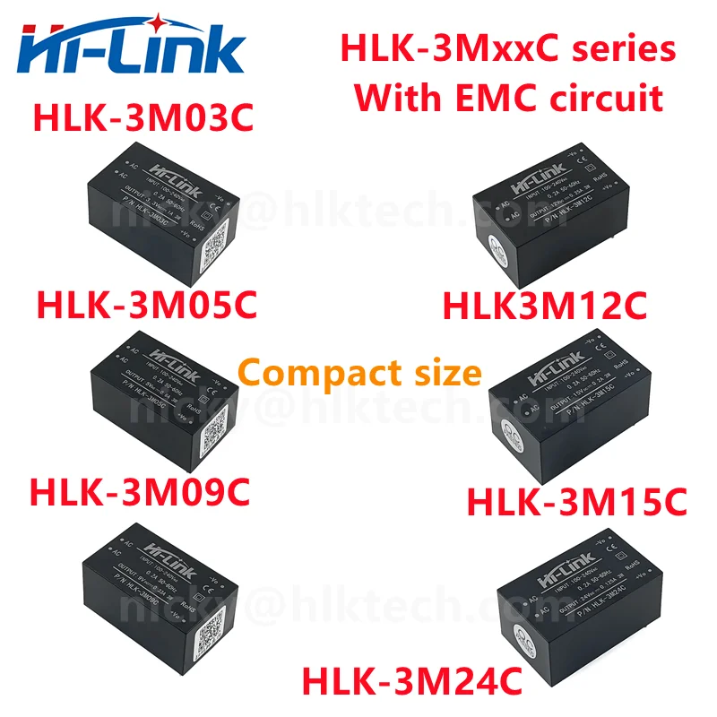 Hi-Link New  ACDC isolated converter HLK-3M05C with EMC circuit 220V/110V to 3/5/9/12/15/24V switching power supply module CE