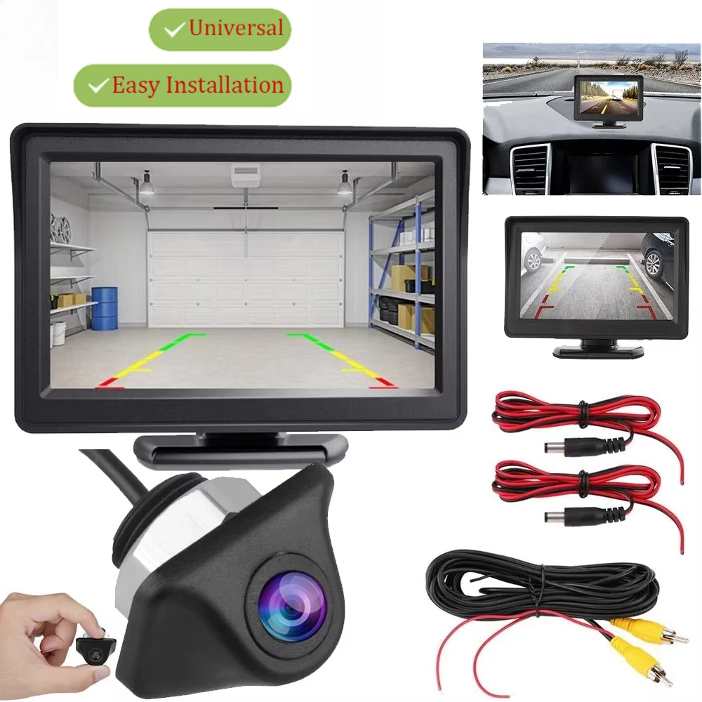 Car Rear View Backup Camera Waterproof HD Camera 4.3inch HD Display lCD Monitor Full Set Parking system For Pickup Van RV
