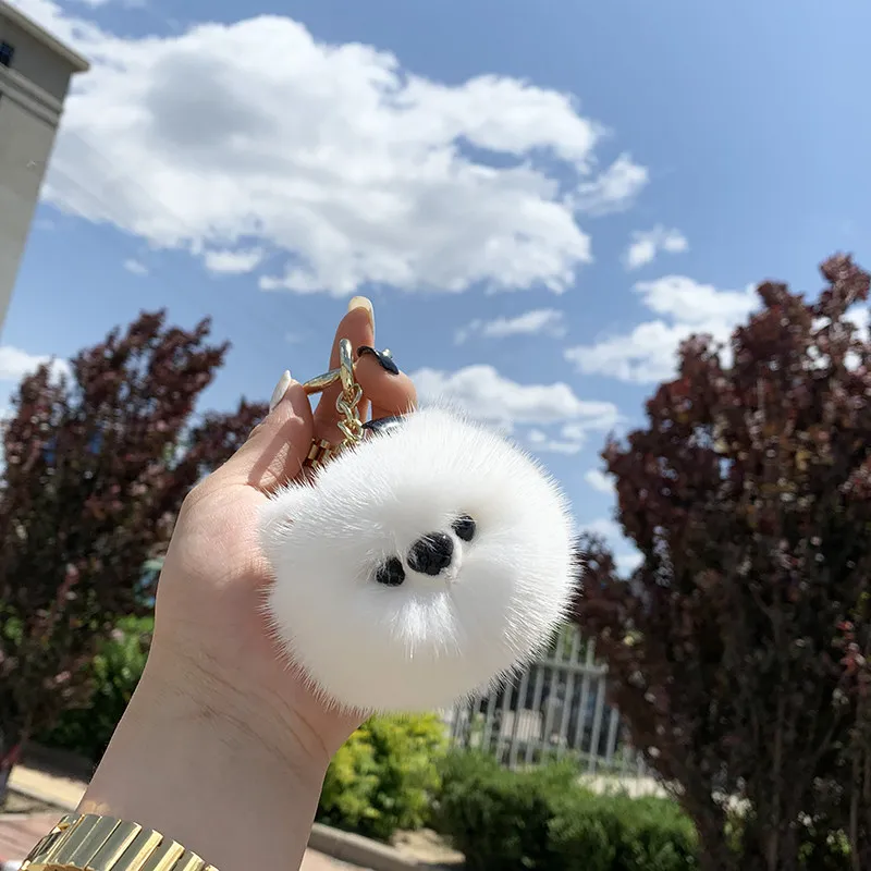 Women Real Mink Fur Keychain Soft Little Dog Toy Car Key Metal Pendant Fur Pompon Ball Bag Charm Keyring Luxury Handmade Gifts