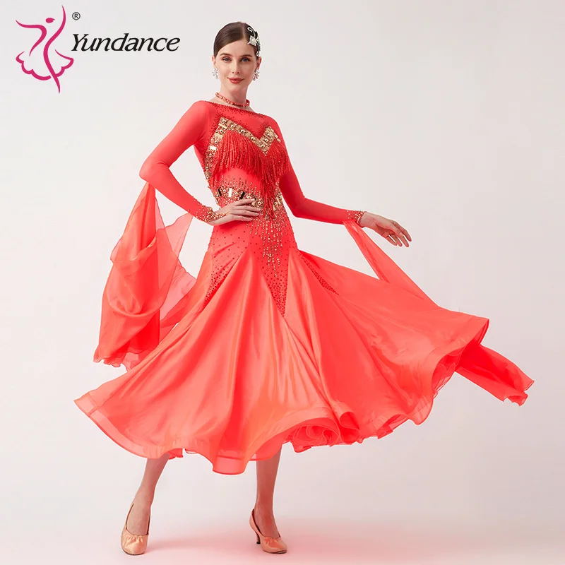 B-23076 New Women Modern Dance Rhinestone Color Diversity Dress Ballroom National Standard Waltz Competition Performance