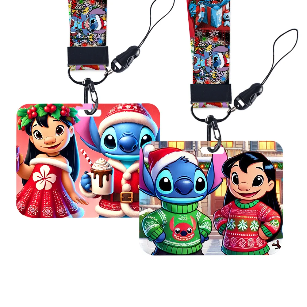 عطلة ديزني عيد الميلاد غرزة حامل البطاقة شارة اسم العمل مع سلاسل المفاتيح طالب بطاقة الهوية الحبل حامل الملحقات