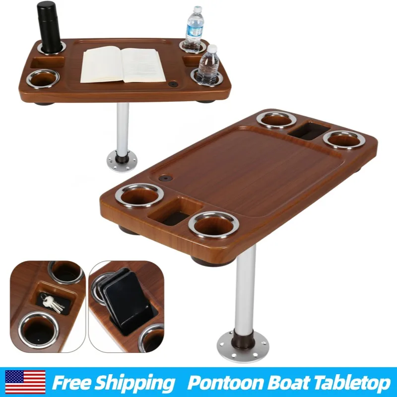 

Removable Boat Table 34X18 inch Rectangular Pontoon Boat Dining Table for Marine RV Table Top Phone Organizer Drinking Holder