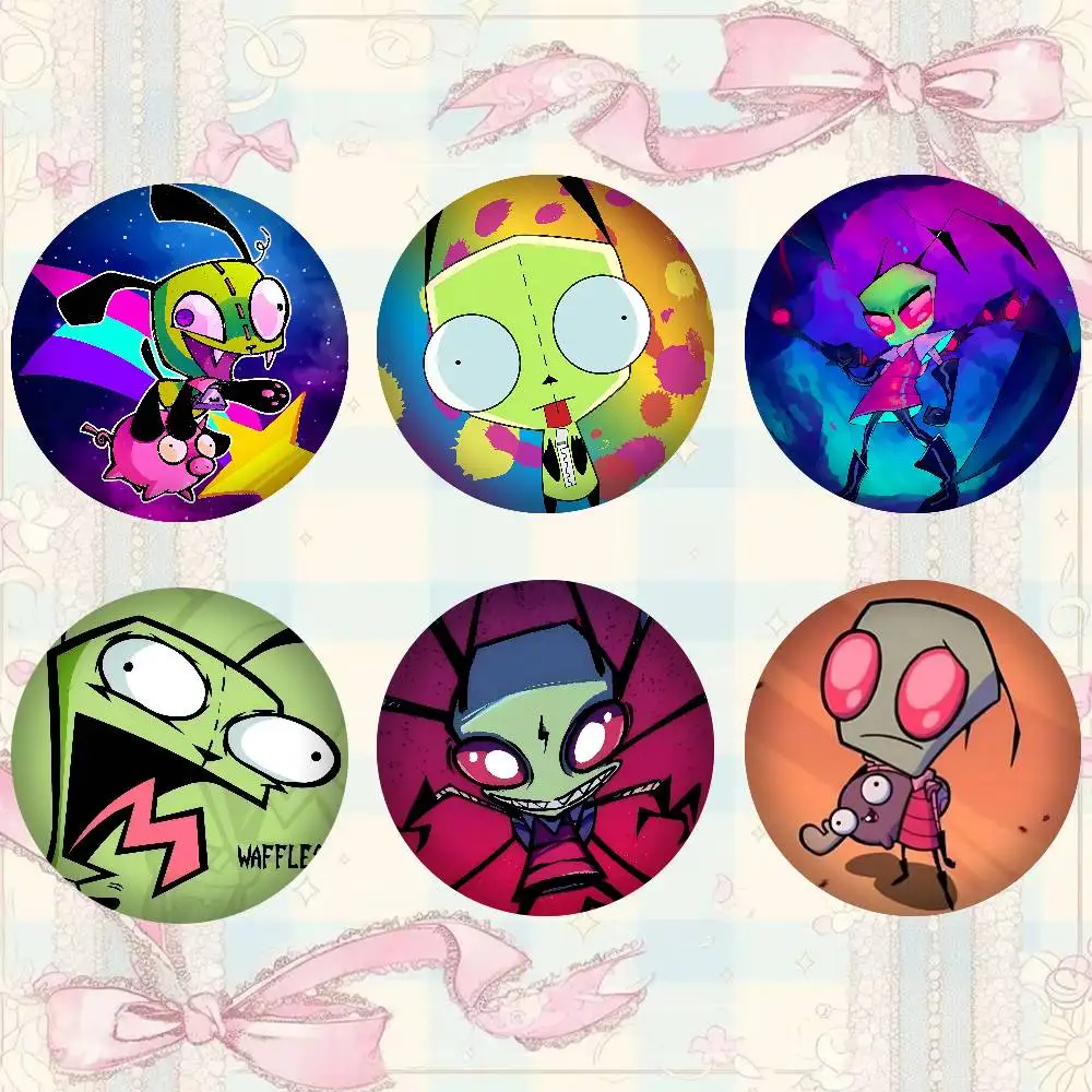 Funny Anime I-Invader ZIM Badges Round Cartoon Brooch Clothes Backpack Accessories Lapelnd Laserh