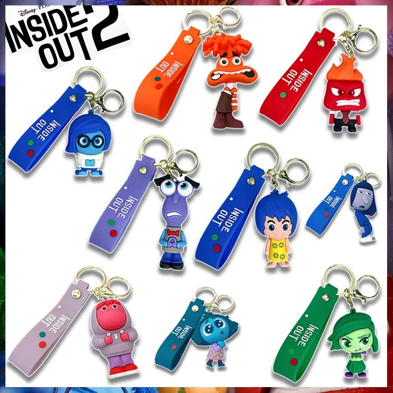 Inside Out 2 Keychain New Pixar Cartoon Anime Anxiety Envy Action Figure Key Ring Pendant for Backpack Bag Car Key Children Gift