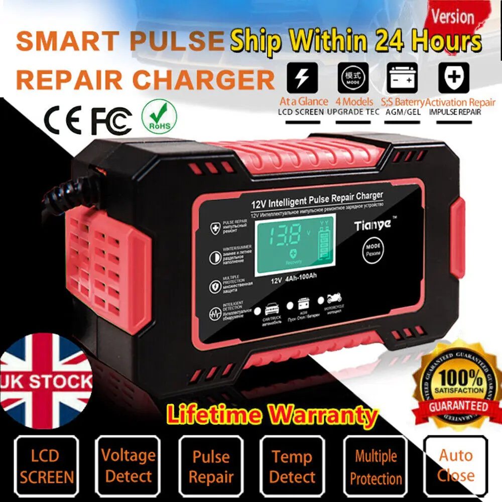 Automatic Motorcycle Car Battery Charger Optimiser Pulse Repair 12V 24V AGM GEL