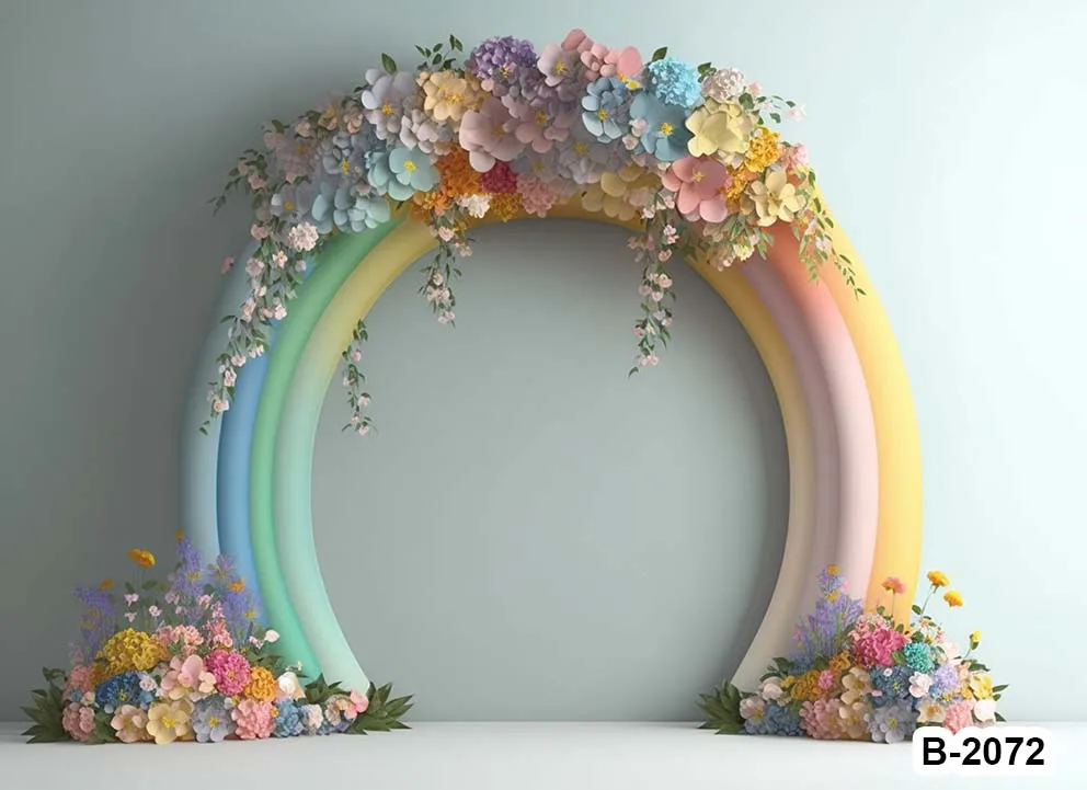 Rainbow Color Arched Shape Wedding Party Interior Decoration Backdrops Floral Cake Smash Studio Banner Backgrounds Photography