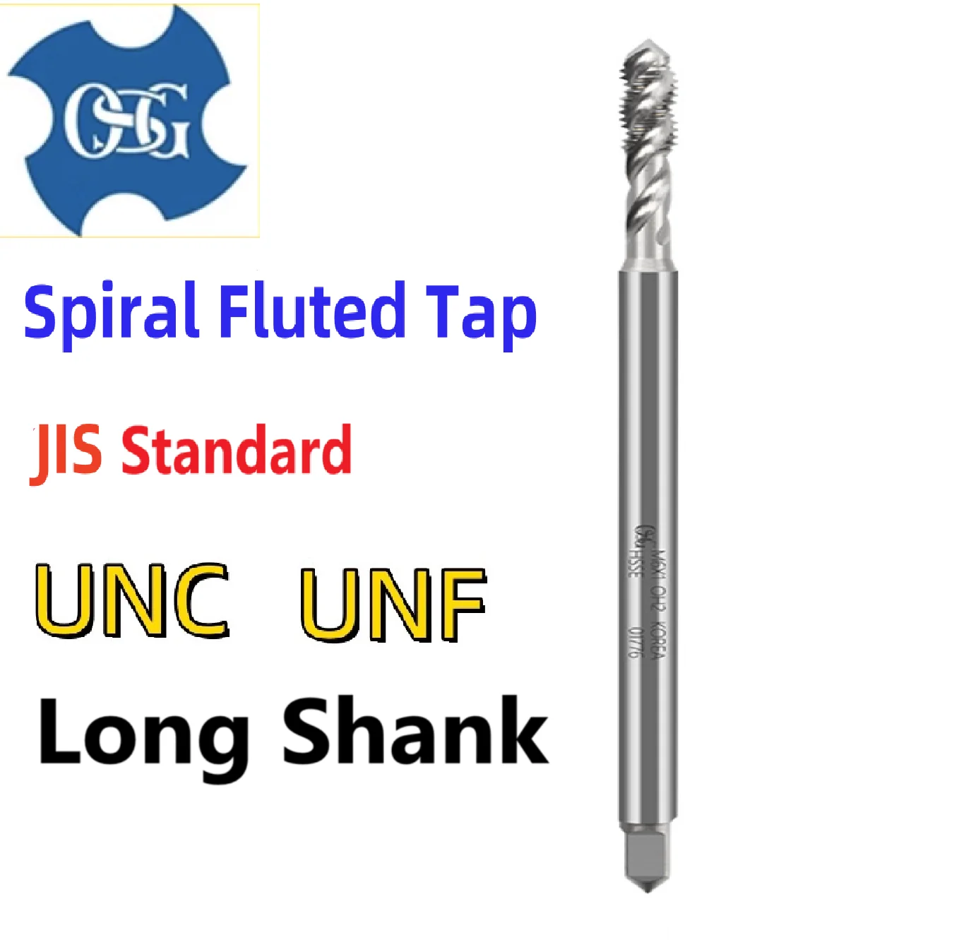 HSSE Japan Original OSG Long Shank 100MM Spiral Fluted Tap UNC UNF UNS 0-80 2-56 8-32 10-24 1/4 5/16 3/8 Fine Machine Thread Tap