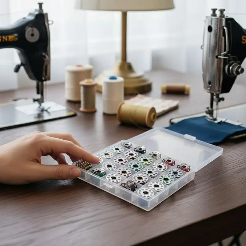 25PCS Sewing Machine Bobbins Set with Storage Box for Home Handheld Machine Use Ideal for Organized Sewing Projects