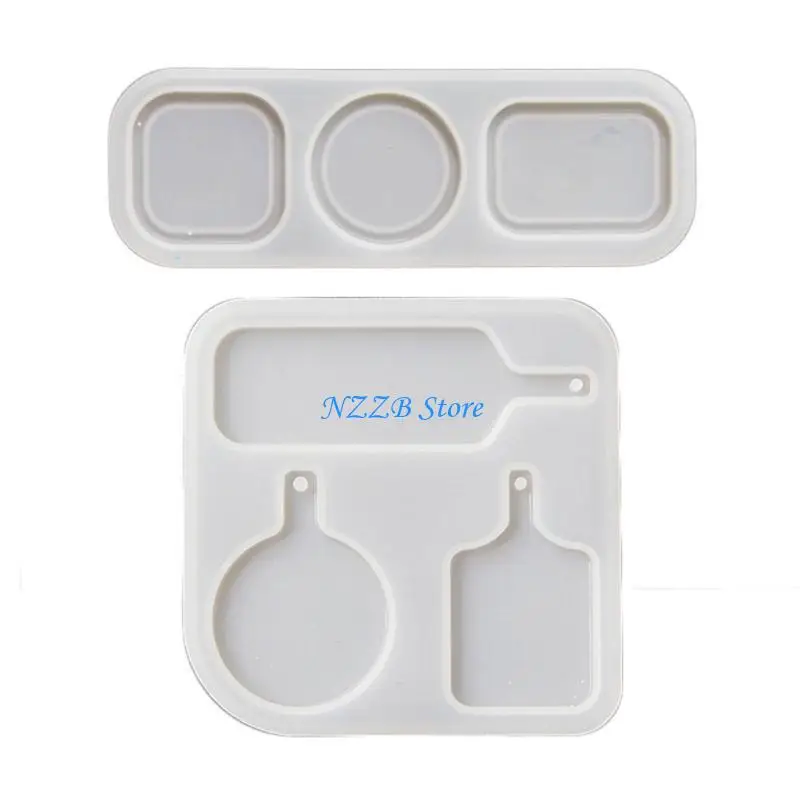 

T21F Resin Molds for Pendant Silicone Jewelry Casting Molds Mini Plate Play Tray Keychain Molds with Hangings Hole DIY