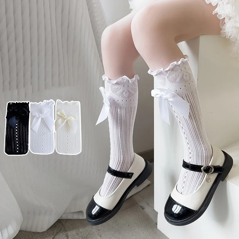 Children Breathable Lolita JK Sock Kids Bowknot Stockings Baby Girls Knee High Long Socks School Uniform Princess Calf Socks