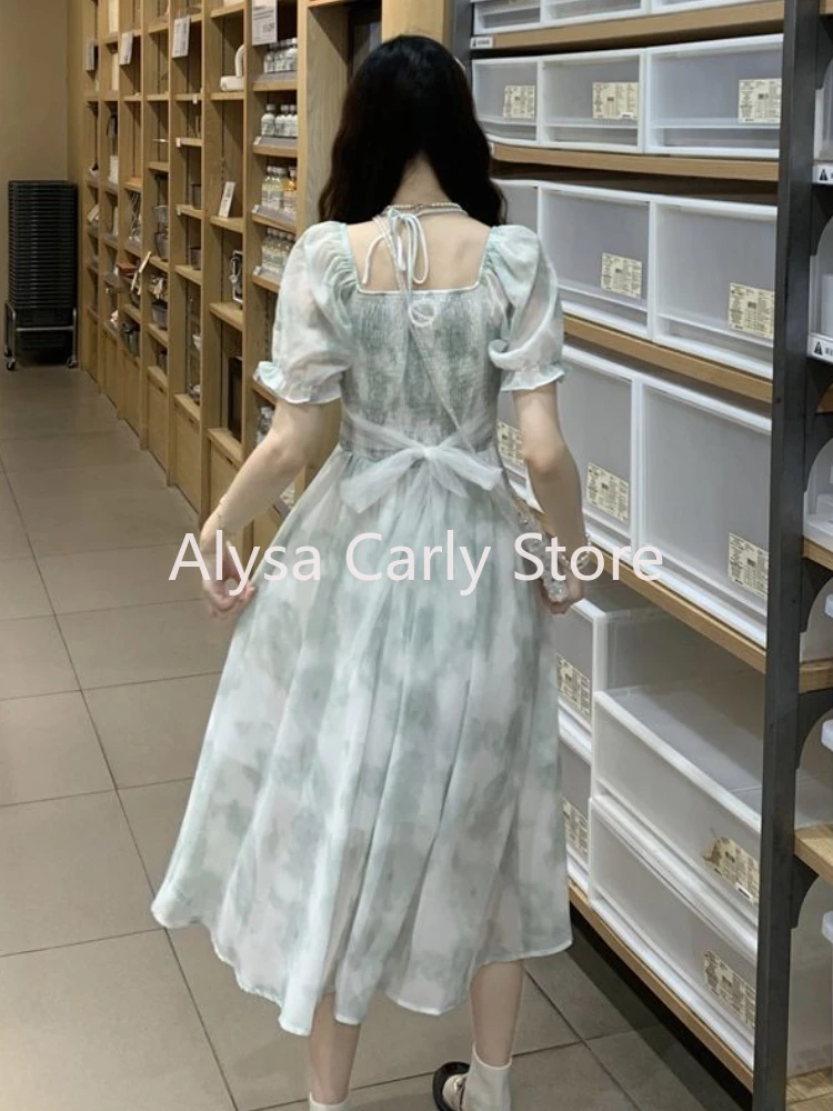 Casual Elegant Long Floral Dress Women Puff Sleeve Vintage Korean Fairy Dress Female 2024 Summer Beach Vacation Party Dress Chic