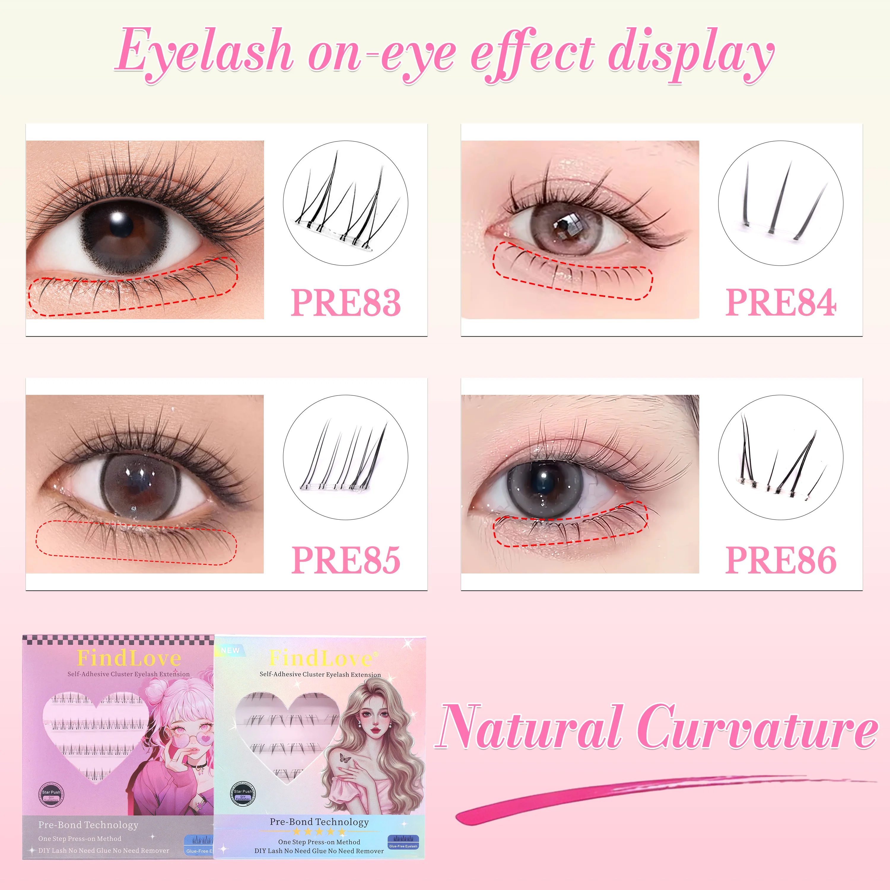 FindLove Lower Lash Series Natural Looking Self Adhesive Press On DIY Eyelash Extension Mix Length Reusable 2-3 Times Easy Wear