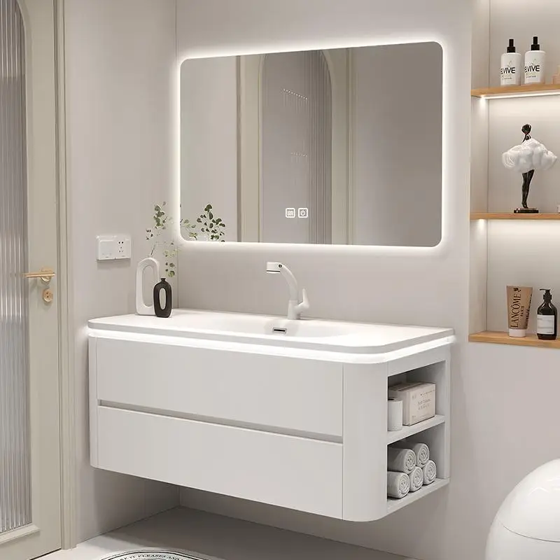 Oak baked paint washbasin bathroom cabinet combination: ceramic integrated basin, bathroom washbasin cabinet