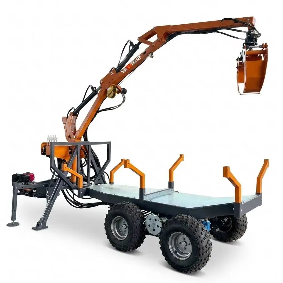 Heavy-Duty ATV Log Trailer 1.5T 360° Rotating Grapple Hydraulic Crane Remote Winch CE Certified for Outdoor Logging