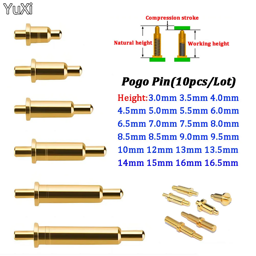 10szt DIP Sprężynowe złącze Pogo Pin przez otwory PCB Wysokość 3 4 5 6 7 8 9 10 11 12 13 14 15 16 mm Kołnierz pojedynczy