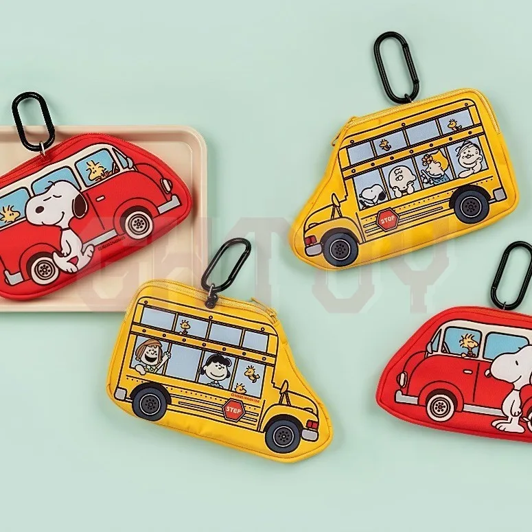 Peanuts Snoopy Cartoon Dog School Bus Mini Bag Cute Earphone Case Multifunction Card Holder Coin Purse Backpack Pendant Gift
