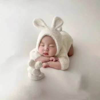 Newborn Photography Props Knitted Outfit Rabbit Doll Baby Cosplay Glasses Baby Photoshoot…