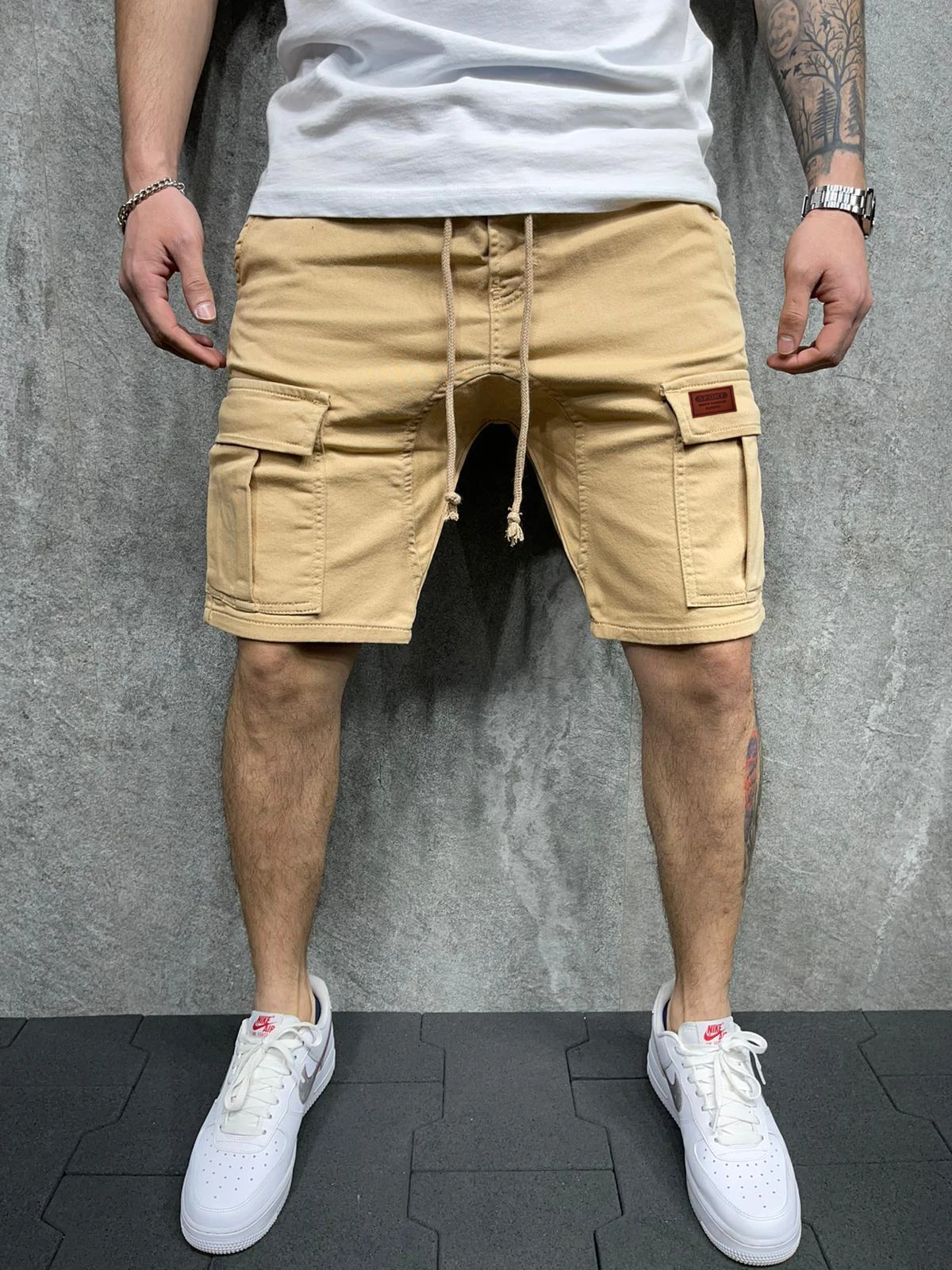 Men's Summer Breeches and Shorts 2023 Woven Pocket Paste Leather Cargo Shorts Homme classic Brand Clothing Casual Shorts