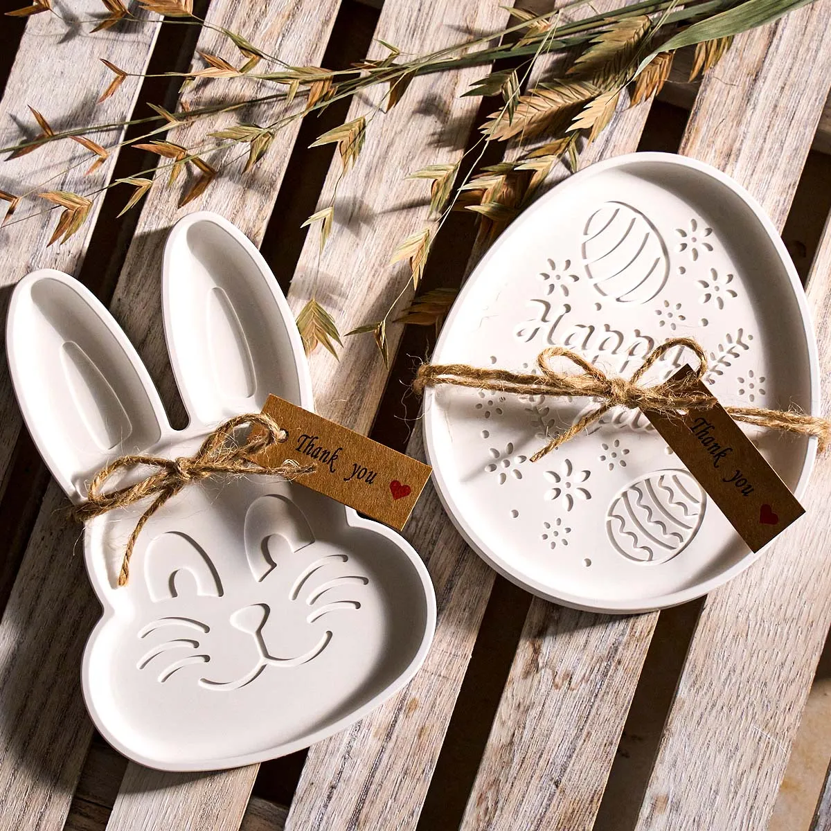 Relief Rabbit Egg Storage Tray Mold DIY Jewelry Display Plate Crafts Making Easter Bunny Coaster Plaster Resin Silicone Molds