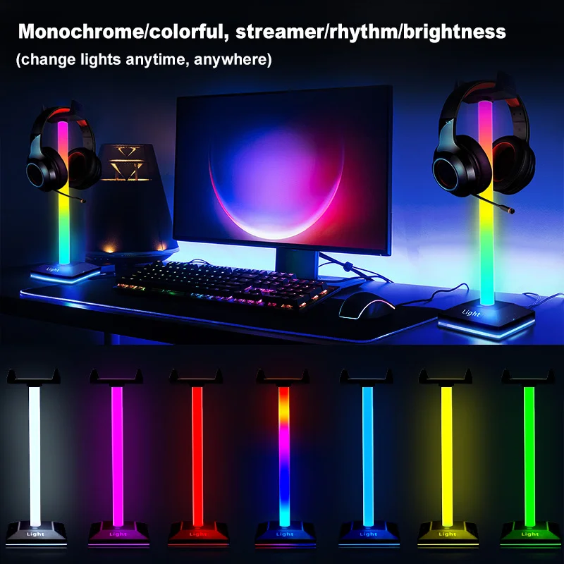 Headset Stand RGB Touch Desk Intelligent App Illusion Ambient Light Headset Gamer Stand Type-C Usb Interface for Gaming Desktop