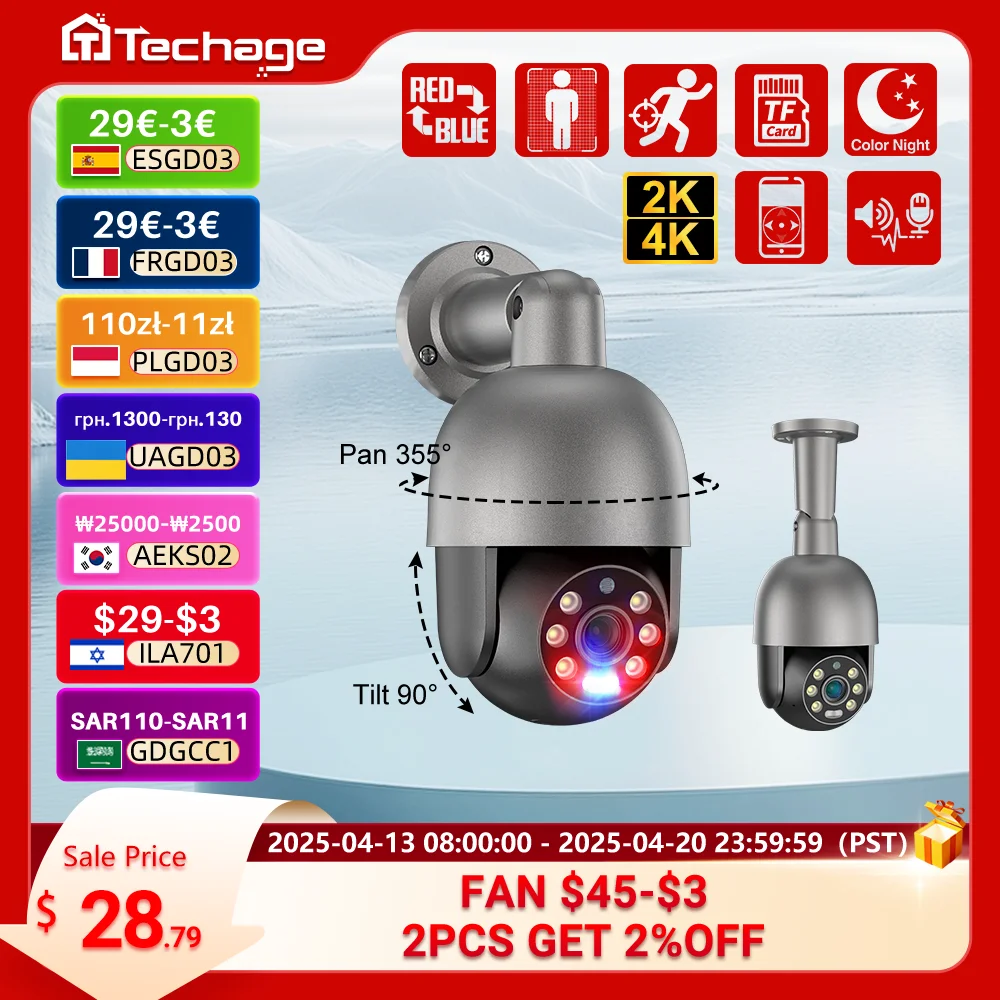 

Techage 5MP 8MP PoE PTZ IP Camera Outdoor Waterproof 2 Way Audio Camera AI Human Detection Security Camera Xmeye for NVR System