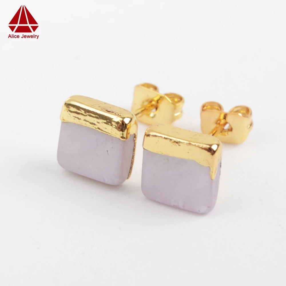 

BOROSA 10Pairs Gold Color 7mm Square Natural White Shell Stud Earrings for Women, Fashion Druzy Drusy Earrings Wholesale G1363