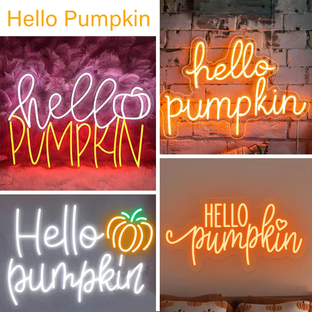 Hello Pumpkin Neon Sign For Wall Decor Dimmable USB Lamp Witch Hat Halloween Room Decoration Led Lights For Bedroom Party Shop