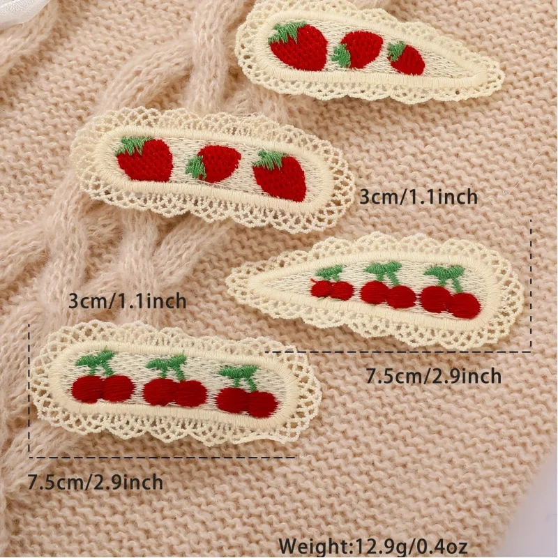 4 قطع مشابك شعر لطيفة على طراز الكلية على شكل كرز الفراولة، إكسسوارات للشعر لزملاء الدراسة، والتجمعات، والسفر،