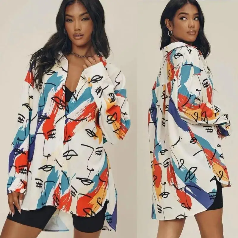

Women's Printed Medium Long Sved Shirt Casual Style Long Sleeve Casual Print Shirt for Ladies Quality Fabric Deformation Resi...