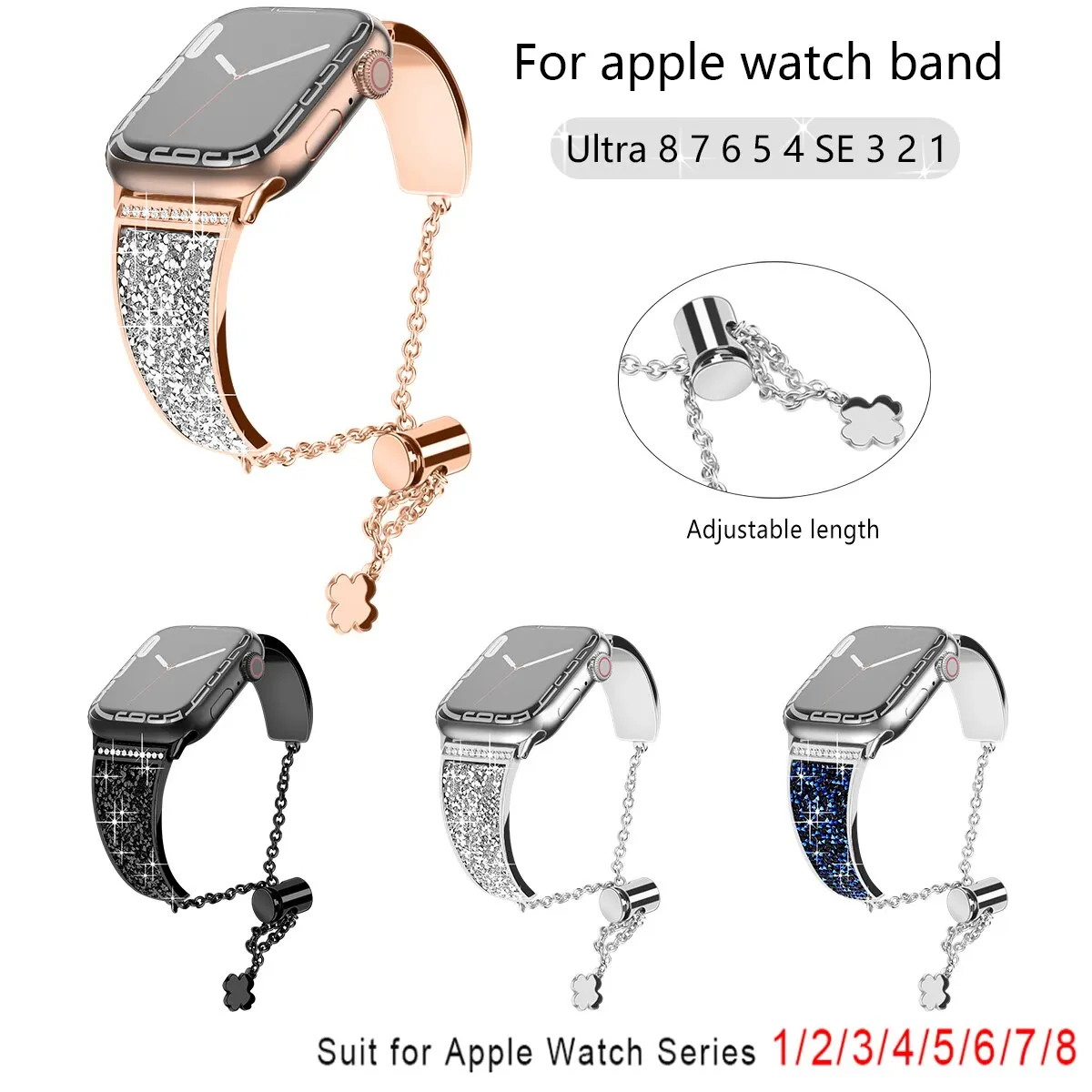 Women Starlight Metal Strap For Apple Watch Ultra Band 49mm 44mm 45mm Diamond Charm Bracelet IWatch Series 8 7 SE 6 5 3 Strap