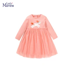 Little maven 2023 Children's Clothing for Girls Cotton Cartoon Unicorn Dress Spring  Autumn Clothes Kids 2-7 year Baby Girls