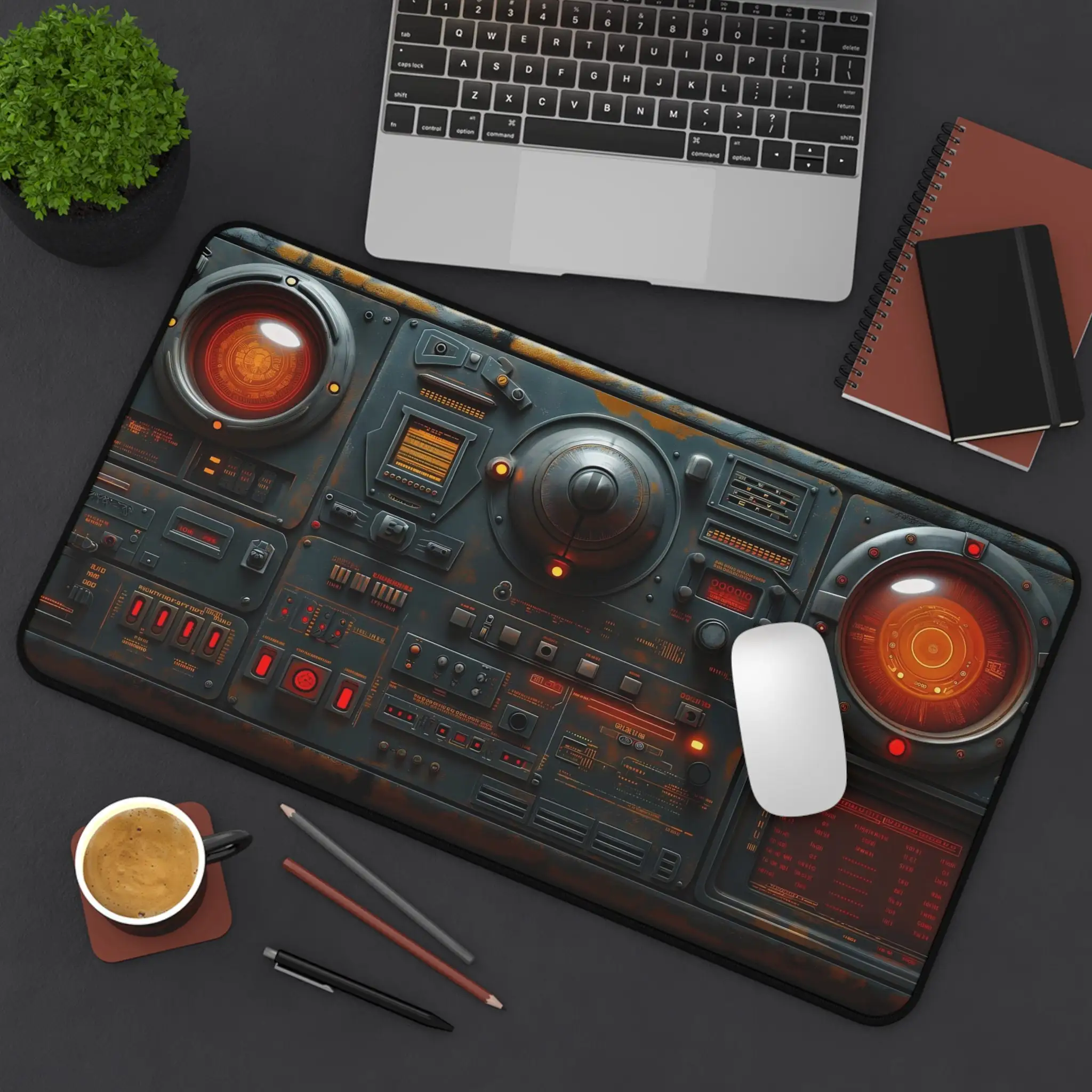 مفرش طاولة لوحة تحكم صناعية عتيقة، لوحة ماوس XL لوحدة تحكم الآلة، لوحة ماوس ألعاب غير قابلة للانزلاق، ديكور سطح المكتب على طراز Sci-Fi