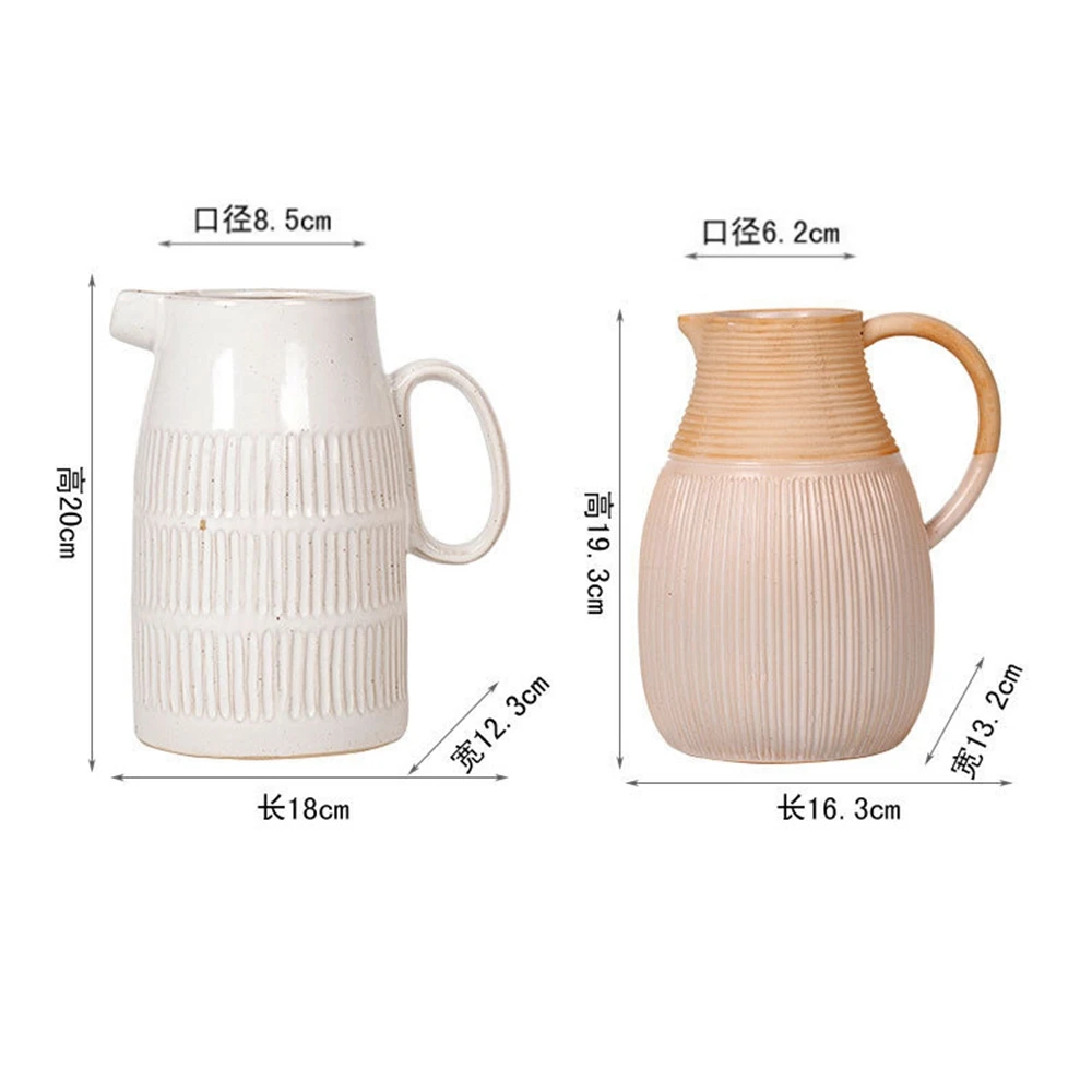 Nordic ceramic vase advanced sense stripe kettle insert dry flower flower device home Creative Abstract Desk Nordic Minimalist