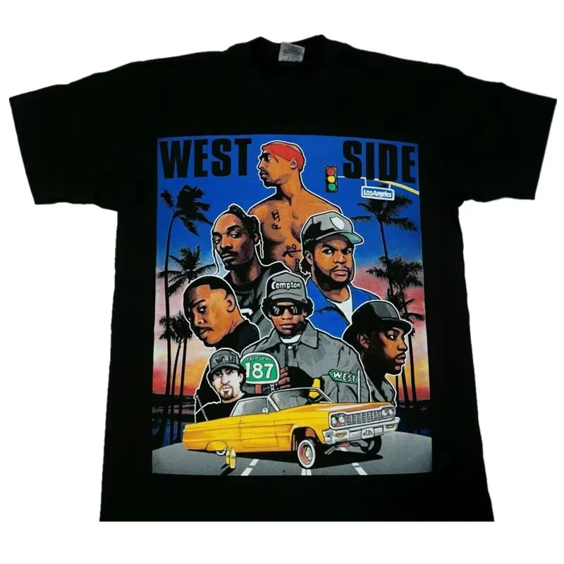 

Футболка унисекс West Side West Coast Old School Rap OG HipHop с коротким рукавом, хлопковая, летняя, повседневная, свободного кроя, в стиле High Street